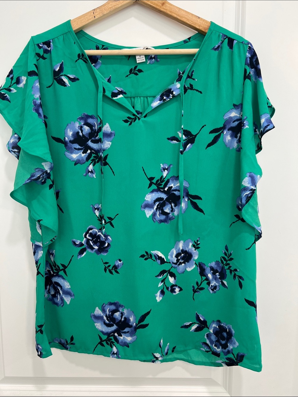 Counterparts Teal Green Floral Tie-Front Blouse